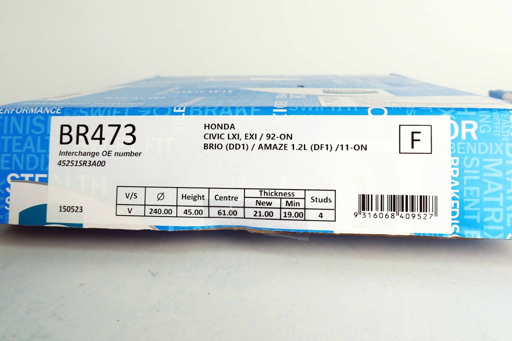 เบ็นดิกซ์(Bendix) จานดิสก์เบรกล้อหน้า BR473 ซีวิค LXI, EXI / 92-On / บรีโอ้ (DD1) / บรีโอ้ อเมซ 1.2L (DF1) /11-on