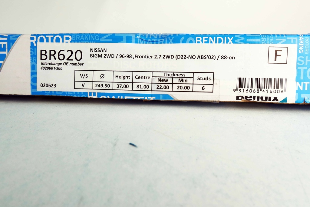 เบ็นดิกซ์(Bendix) จานดิสก์เบรกล้อหน้า BR620 บิ๊กเอ็ม 2WD / 96-98 ฟรอนเทียร์ 2.7 2WD (D22-NO ABS'02) / 88-on